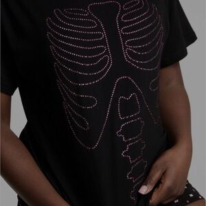 Black T-Shirt with Pink Skeleton Design